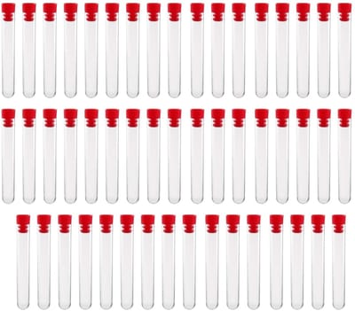 Dailygoods- Reageerbuisjes 50 stuks - Kunststof - Transparant - Ronde onderkant - Rode dop - 16 x 100 mm - Goed afdichtingsvermogen - Opslagbuisjes