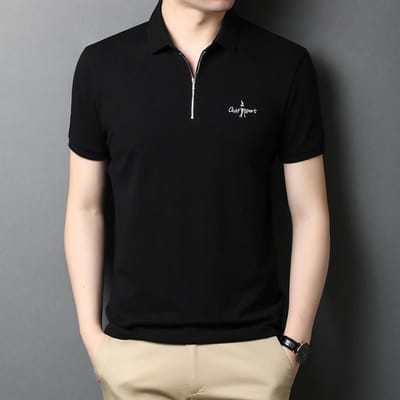 Heren T-shirt met rits en revers, korte mouwen, modieus geborduurd, half lange mouwen, herenkleding voor de zomer, dun, toonaangevend poloshirt XXXXL