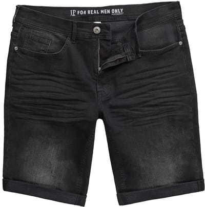 JP 1880 - Heren - Denim bermuda FLEXNAMIC® denim 5-pocket destroyed - Zwart - Maat 52