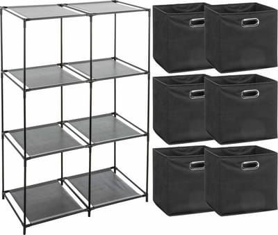5Five Kastmandjes/opberg manden - antraciet - 6x stuks van 29L - Metalen rekje is 68 x 98 cm