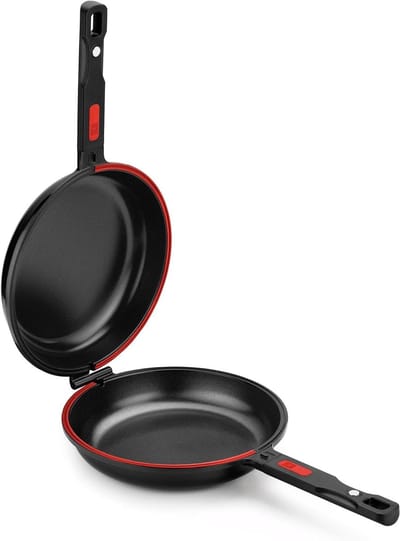 Dubbele Koekenpan - Gegoten Aluminium Pan - Koken voor iedereen - Gelijkmatige warmte - 24 cm - Zwart