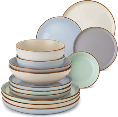 Luxe Serviesset – 16 delig – 4 persoons – Steengoed - Bordenset – Dinner platen – Dessertborden - Kommen - Pastabord - Meerkleurig