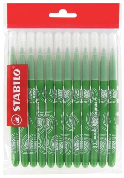 STABILO 2 X PAK VAN 12 POWER REFILL VILTSTIFTEN- DONKERGROEN