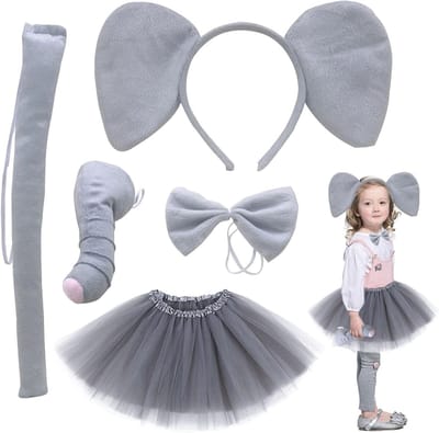Schattig Olifantenkostuum voor Kinderen met Oren, Neus en Tutu voor Halloween en Carnavalsfeesten