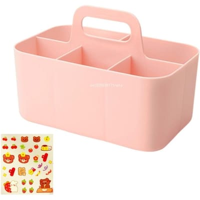 Desktop Stationery Organizer 5 Vakken Marker Organizer Opbergbakken met Handvat Grote Capaciteit Kunstbenodigdheden Opberg Houder roze