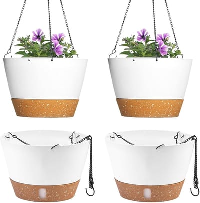 Set van 2 Hangende Plantenpotten voor Binnen en Buiten met Zichtbaar Waterniveau, Afvoergat en Zelfwateringssysteem voor Tuin en Huis (25 cm)