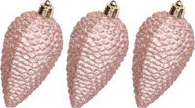 Decoris Kersthangers dennenappels - 6x st - lichtroze - glitter - 8 cm - kunststof - kerstversiering
