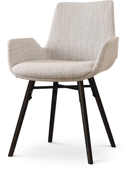 Nolon Nena-Eef Eetkamerstoel Beige Gemêleerd - Armleuningen - Stof - Zwarte Houten Poten - Lage Armleuning - Design - Scandinavisch - Comfortabel