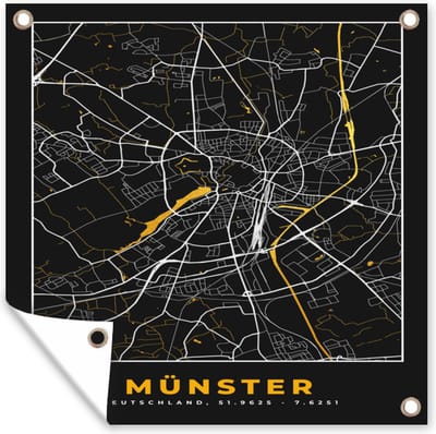 Tuin poster Münster - Stadskaart - Plattegrond - Kaart - Duitsland - Goud - 200x200 cm - Tuindoek