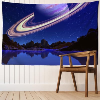 Ruimte Planeet Wandtapijt Muurhanger Zigeuner Psychedelisch Hippie Bohemien Sciencefiction Kunst Mandala Huisdecoratie 95x70CM blue