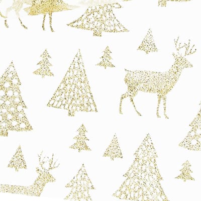 Unique Living Decoratie stof/tafelloper - goud - rendieren en kerstbomen - 300 x 28 cm