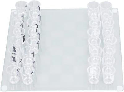 Dailygoods- Borrelglas Schaakspel 25x25cm - Schaakbord met Schaakstukken - 32 Borrelglaasjes - Spel voor Vrienden en Familie - Inclusief Instructies