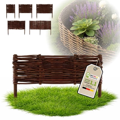 Floranica Tuinafscheiding van wilg - 1 stuk - Hoogte: 20 cm Lengte: 50 cm - Wilgenvlechtwerk, tuinhek, randafwerking voor bloembedden, hout, gazonrand
