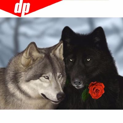 Peinture diamant 5D, Kits de points de croix, broderie complète d'animaux, loup Rose 20X30 gray