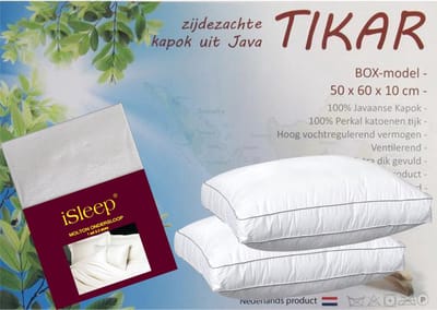 iSleep Kapok Boxkussen Set (2 Kussens + 2 iSleep Moltonslopen) - 100% Java Kapok - 50x60x10 cm