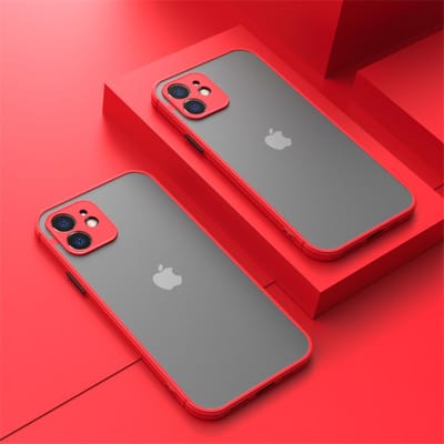 Coque de téléphone antichoc Armor Matte Pour iPhone 11 12 13 14 15 Pro Max Mini X XR XS 7 8 Plus SE Pare-chocs en silicone Couverture PC rigide transparente For iPhone 15 Pro rouge