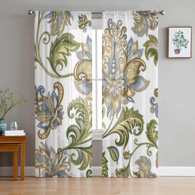 Mooie vintage bloemen pure gordijnen voor woonkamer slaapkamer keuken tule gordijn huis decoratieve pure panelen 135W x 114H(cm) white