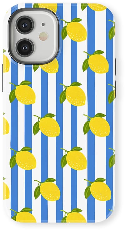 DripCase Hoesje geschikt voor iPhone 12 Mini | Happy Stripes Motief | Magnetisch Opladen | 2-in-1 Ontwerp | Vrolijke Backcover geschikt voor iPhone 12 Mini Limoncello Blue