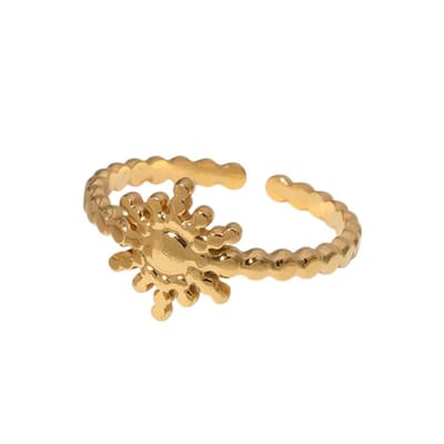 Aramat Jewels | Ringen | Stalen Verstelbare Open Ring - Zon & Dots - One Size | Goudkleur | |8mm | Staal | Volwassenen | Verkleurd niet