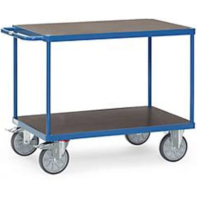 Tafelwagen fetra®, 2 legborden, zwenk- en bokwielen, tot 600 kg, laadvlakken multiplex met L 1000 x B 700 mm