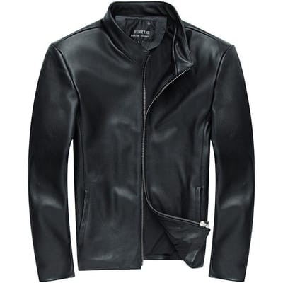 Nieuwe Lente en Herfst Echt Leer Motorfiets Korte Echt Leer Leren Jas voor Mannen, Jong Slank Opstaande Kraag Echt Leren Jas XXL black
