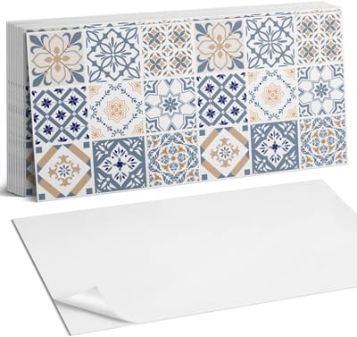 Coloray Plaktegels - Geruite mozaïekpatronen Zelfklevende Wandtegels - 40 cm x 20 cm - Blauw Plaktegels - 10 stuks - Rechthoek PVC Tegels - Plaktegels Badkamer - Vloertegels Zelfklevend - Vinyl Tegels Zelfklevend - Portugese Tegels