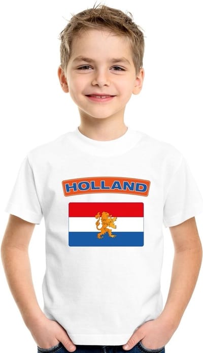Supporters kleding - t-shirt van vlag Nederland - wit - voor kinderen - korte mouwen - sport 110/116
