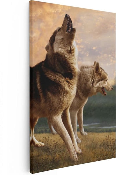Artaza Canvas Schilderij Wolven - 20x30 cm - Klein - Wanddecoratie Wilde Dieren - Muurdecoratie Woonkamer - Kamer Accessoires