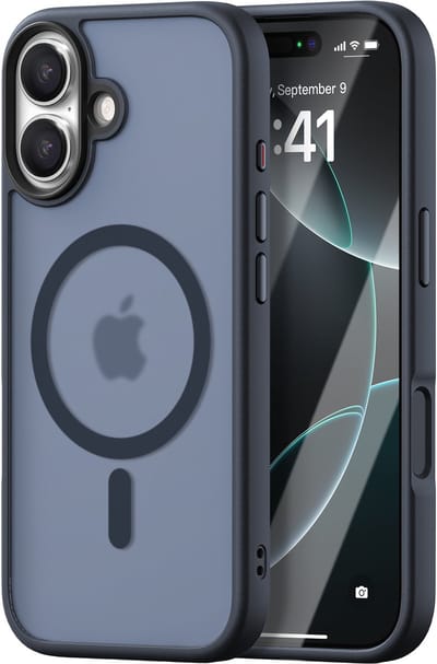 iDenn hoesje voor iPhone 16 Mat Transparant Donker Blauw geschikt voor MagSafe