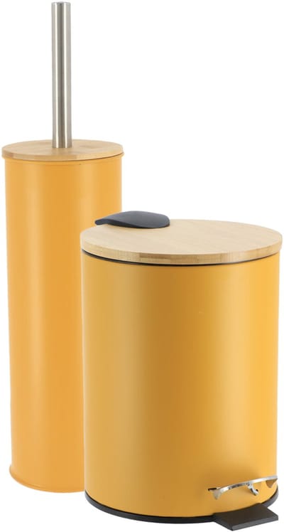 Tendance Badkamerset prullenbak en toiletborstel - Bamboo vibe - soft close - geel - 3 liter - metaal