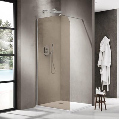 FugaFlow Eccelente Vetro Inloopdouche - 110x200cm - afgeronde glaswand - rook glas - wandarm - Chroom