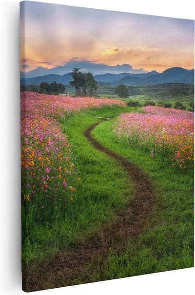 Artaza Canvas Schilderij Bloemenpad - 40x50 cm - Wanddecoratie Landschap - Muurdecoratie Bloemen Woonkamer - Schilderijen Op Canvas