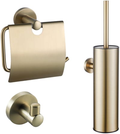 FugaFlow Eccelente Acces Toiletset - toiletborstelhouder - gesloten - handdoekhaak - toiletrolhouder - met klep - geborsteld messing (goud)