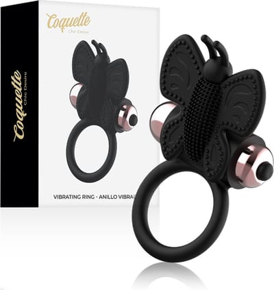 COQUETTE TOYS | Coquette Cock Ring Butterfly With Vibrator Black/ Gold