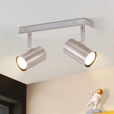 Glitzerlife - Plafondspot Plafondlamp - 2xGU10 fitting - draaibare opbouwspots - 330° en 90° verstelbaar - metaal nikkel - Ø27cm