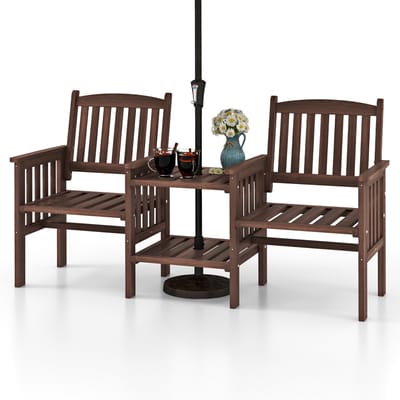 COSTWAY Tuinbank met tafel, 2-zits, houten bank met parasolgat, zitbank van dennenhout, belastbaar tot 330 kg, terrasbank voor balkon, tuin, terras, 165 x 60 x 88 cm