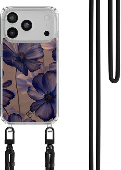 Casimoda® hoesje met zwart koord - Geschikt voor iPhone 17 Pro - Twilight Petals - Afneembaar koord - TPU/polycarbonaat - Multi