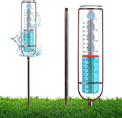 Grote Capaciteit Regenmeter van Glas voor Buiten, Eenvoudig Afleesbaar, Ideaal voor Tuin en Gazon, Inclusief Paal en Dichting