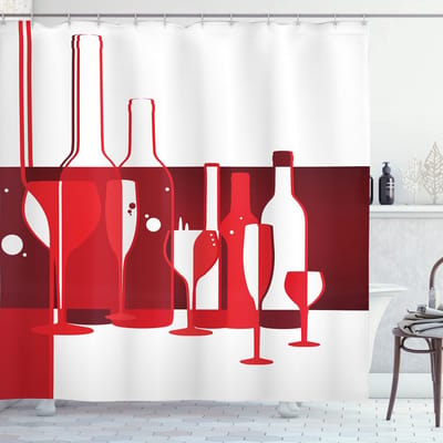 ABAKUHAUS Douchegordijn – 175 x 200 cm – Bordeauxrood/Wit – Moderne druk