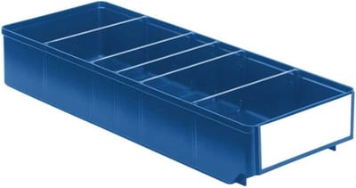 Stellingbak,magazijnbak, materiaalbak, onderdelenbak met de afmeting van 50 x 18,6 x 8,3 cm (LxBxH) verpakt per 10 stuks.
