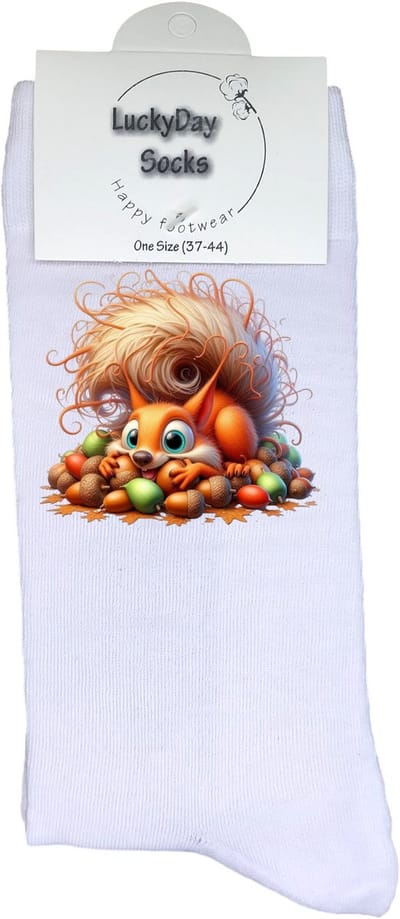Eekhoorn - Opkikker - Verjaardag cadeau - Grappige sokken - Leuke sokken - Hem haar sokken - Vrolijke sokken - Valentijn Cadeau - Moederdag - Vaderdag - Herfst - Eikels - Kerst sokken - Sint cadeau - Socks maken Happy - 37-44