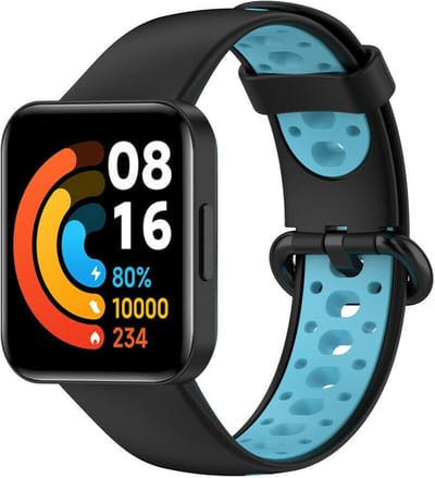 Siliconen Smartwatch bandje - Geschikt voor Redmi Watch 2 - Lite sport bandje - zwart/blauw - Strap-it Horlogeband / Polsband / Armband
