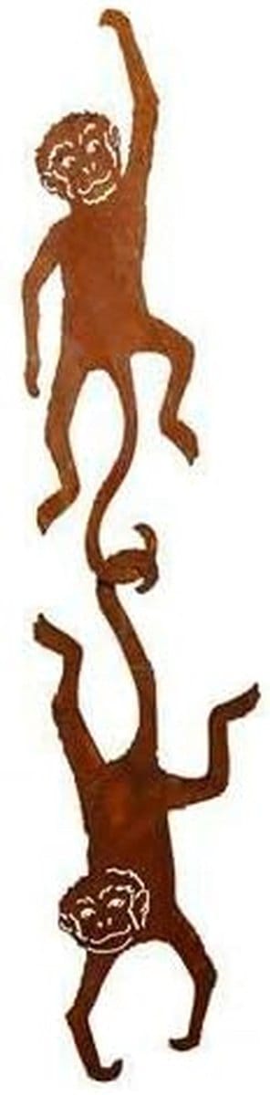 Roestdecoratie Tuin - Decoratiefiguren Apen - Buiten Decoratie - Grote Grappige Apen - 65 Cm Hoog - Roestbruin