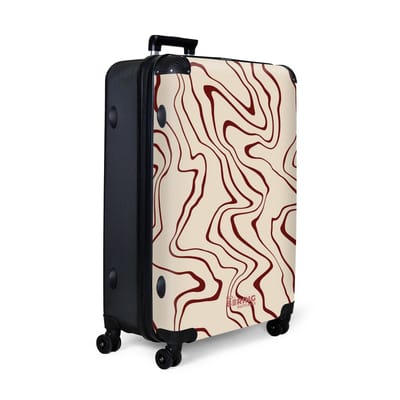 NoBoringSuitcases.com® - Koffer groot - Reiskoffer lichtgewicht - Beige achtergrond met abstracte rode lijnen - Rolkoffer met 4 wielen - Grote trolley XL - 98 liter bagage