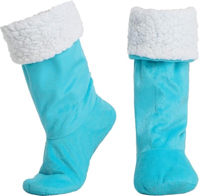 JAXY Huissokken - Verwarmde Sokken - Sloffen - Anti Slip Sokken - Warme Sokken - Fleece Sokken - Dikke Sokken - Fluffy Sokken - Pantoffels - Slof Sokken - Maat S/M - Lake Blue