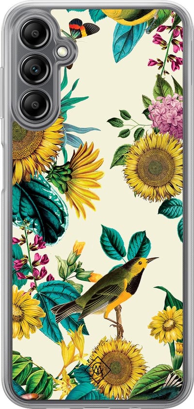 Casimoda® hoesje - Geschikt voor Samsung Galaxy A14 5G - Zonnebloemen / Bloemen - 2-in-1 case - Schokbestendig - Bloemen - Verhoogde randen - Multi, Transparant