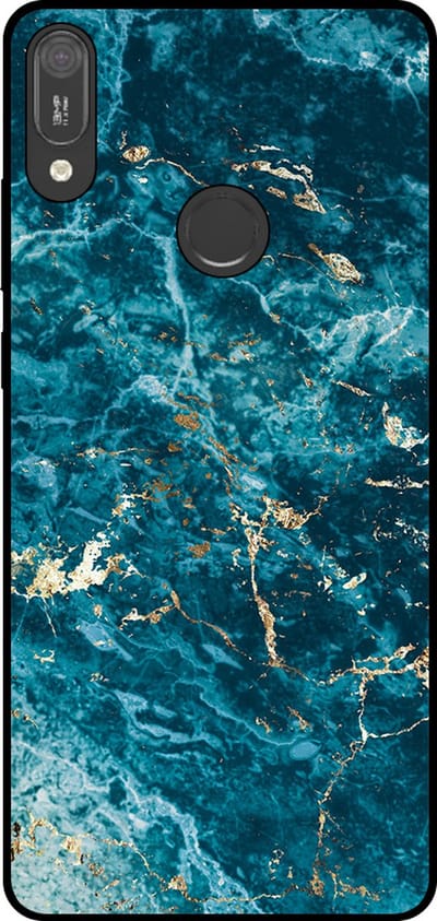 Smartphonica Telefoonhoesje Geschikt voor Huawei Y6 (2019) met marmer opdruk - TPU backcover case blue marble design - Blauw geschikt voor Huawei Y6 (2019)