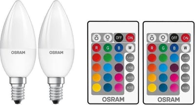 2 stuks Osram LED kaarslamp E14 4.5-25W/RGBW 250lm inclusief afstandsbediening