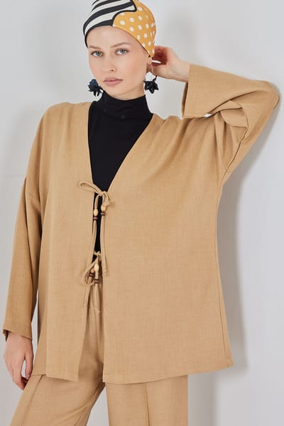 V-hals Cardigan en Wijde Pantalon Set