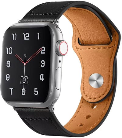Stravo PU-Leren Horlogeband met Drukknopsluiting – Comfortabel Bandje van PU-Leer – Geschikt voor Apple Watch 42mm (Series 11/10), 41mm (Series 9/8/7), 40mm (Series 6/5/4, SE 3/2/1), 38mm (Series 3/2/1) – Zwart